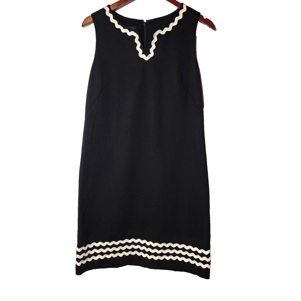 Talbots Black Career Ponte‎ Knit Dress White Ric Rack Rear Zip Size 4 Nautical